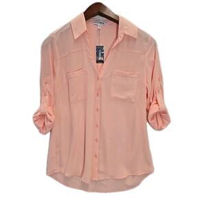 Express Womens Portofina Shirt Sz S Peachy Pink Long Sleeve Button-up NWT